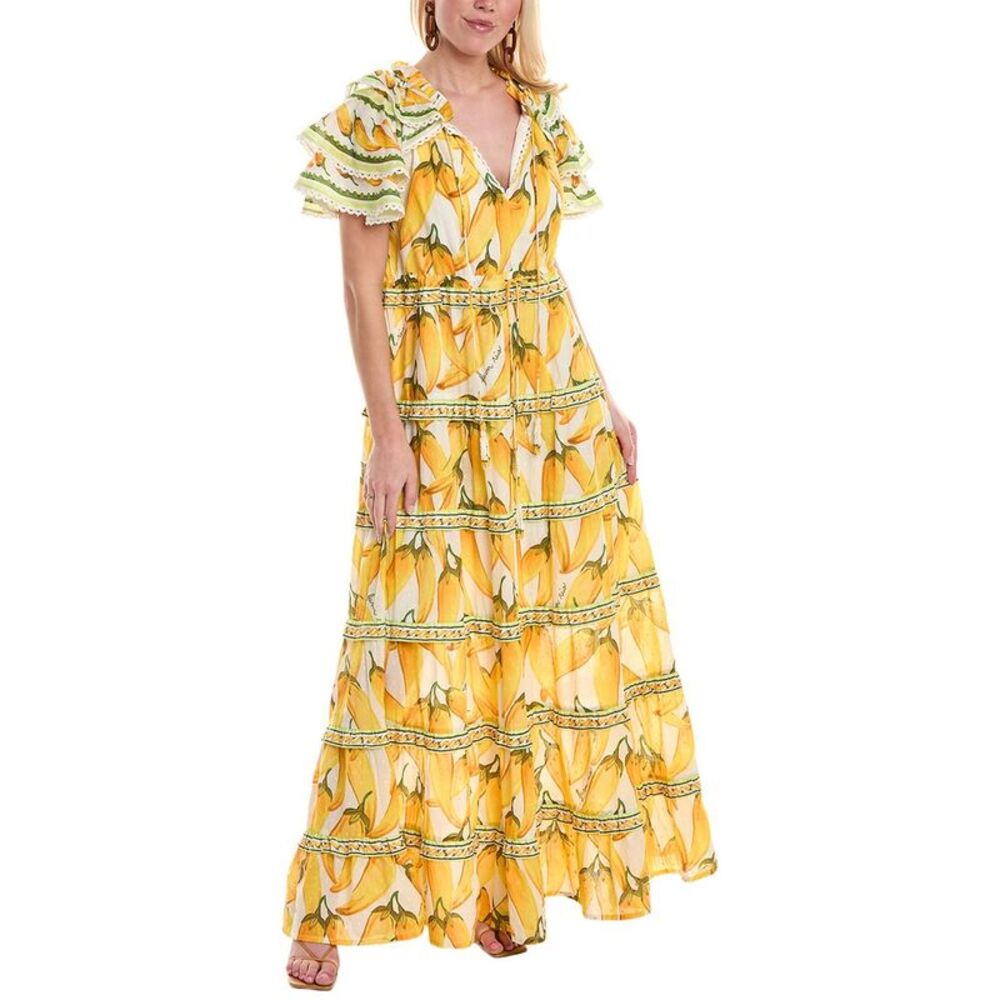 Farm Rio Womens  Swiss Dot Tiered Maxi Dress